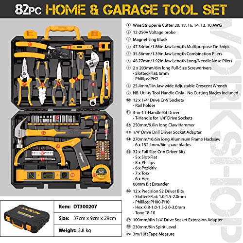 Hi-Spec Caja de Herramientas Completa con 82 Piezas. Juego de Herramientas de Bricolaje para el Mantenimiento, Arreglo, y Reparacion Del Hogar, Oficina, y La Cochera. Incluye Maletin de Almacenamiento