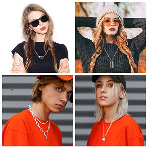Hicarer Juego de 8 Piezas Collar de Cadena Punk, Collar Gargantilla Colgante de Candado de Afeitar de Espina de Alambre Punk Multicapa Unisexo, Plateado