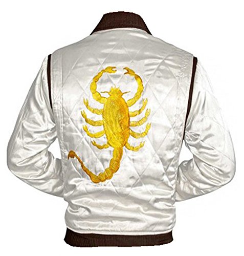 HiFaved Drive Scorpion Chaqueta Ryan Gosling Driver Bomber Marfil Satin Jacket, Ivory - Drive Scorpion Jacket, M