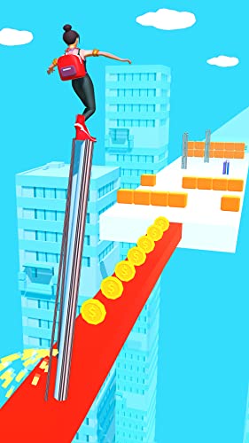 high giant stack heels rush run 3d to make a huge stack tower pusher with high heel over the long roof