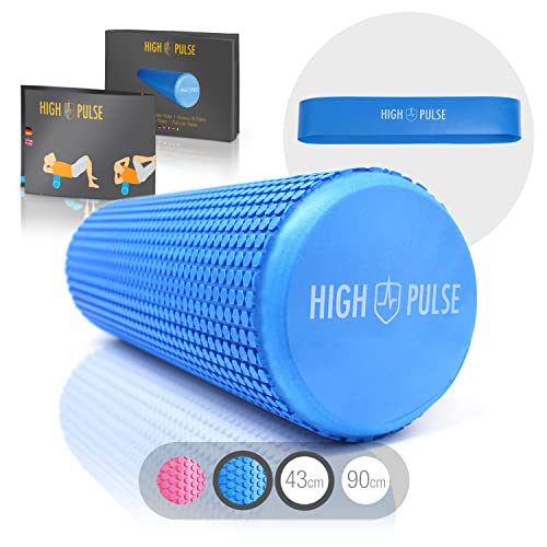 High Pulse Rodillo Pilates 43 x 15 cm + póster con ejercicios - Rodillo de espuma para músculos, fitness o masaje (Azul)