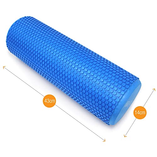 High Pulse Rodillo Pilates 43 x 15 cm + póster con ejercicios - Rodillo de espuma para músculos, fitness o masaje (Azul)