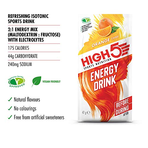 High5 High5 Bebida Energética Hidratante - Bebida Refrescante Con Mezcla Vegana De Carbohidratos Y Electrolitos - Naranja - 12 Bolsitas Energéticas De 47 Gramos 640 g
