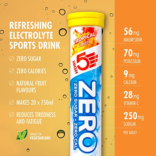 High5 High5 Zero Bebida Isotónica De Hidratación Electrolítica Con Vitamina C - Tropical - Paquete De 8 Tubos De 20 Tabletas Efervescentes 830 g