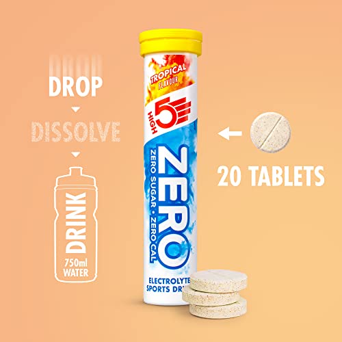 High5 High5 Zero Bebida Isotónica De Hidratación Electrolítica Con Vitamina C - Tropical - Paquete De 8 Tubos De 20 Tabletas Efervescentes 830 g