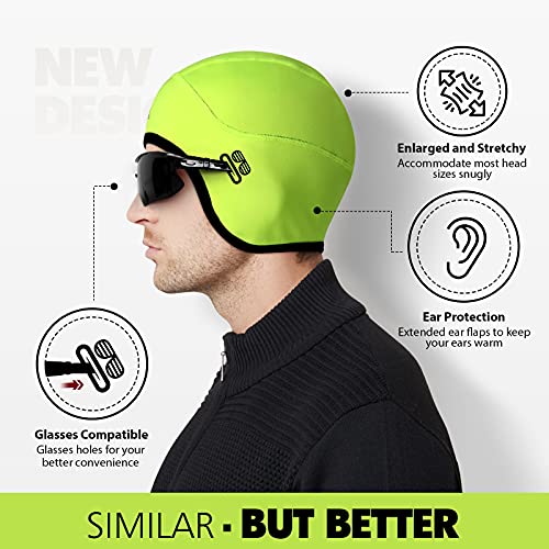 HIKENTURE Gorro de Ciclismo de Invierno - [Amarillo neón] - Gorro de Invierno cálido para Hombres y Mujeres, para Mujeres, para Bicicletas - Tapa Inferior de Casco a Prueba Gorras de Bicicleta MTB B