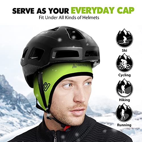 HIKENTURE Gorro de Ciclismo de Invierno - [Amarillo neón] - Gorro de Invierno cálido para Hombres y Mujeres, para Mujeres, para Bicicletas - Tapa Inferior de Casco a Prueba Gorras de Bicicleta MTB B