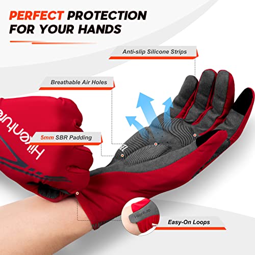 HIKENTURE Guantes de ciclismo para hombre y mujer, para bicicleta de montaña, guantes de verano, para bicicleta de carreras, mountain bike, descenso, guantes largos, para pantalla táctil, Red-L