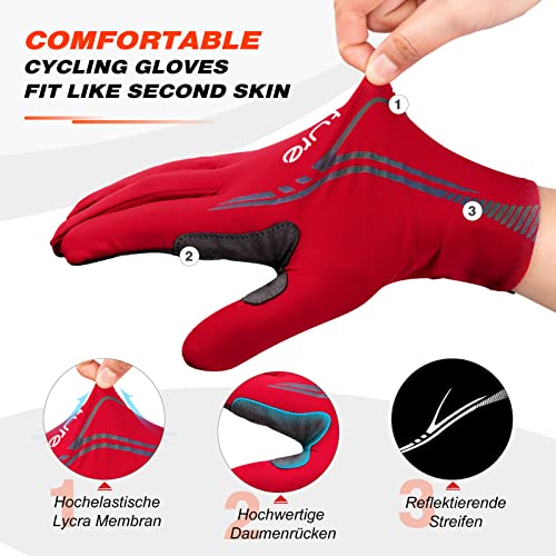 HIKENTURE Guantes de ciclismo para hombre y mujer, para bicicleta de montaña, guantes de verano, para bicicleta de carreras, mountain bike, descenso, guantes largos, para pantalla táctil, Red-L