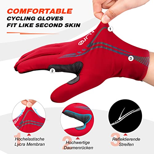 HIKENTURE Guantes de ciclismo para hombre y mujer, para bicicleta de montaña, guantes de verano, para bicicleta de carreras, mountain bike, descenso, guantes largos, para pantalla táctil, Red-L