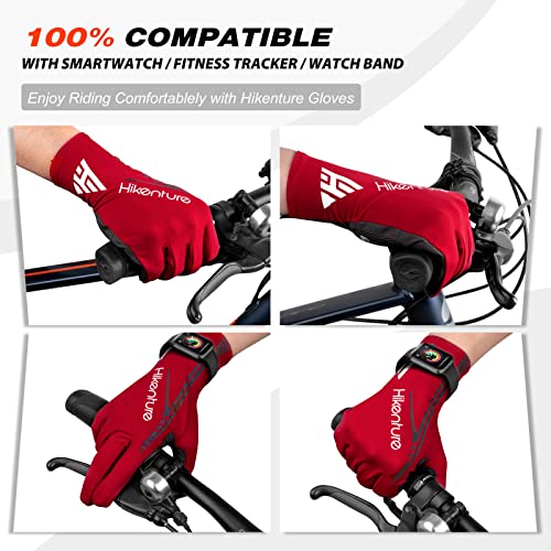 HIKENTURE Guantes de ciclismo para hombre y mujer, para bicicleta de montaña, guantes de verano, para bicicleta de carreras, mountain bike, descenso, guantes largos, para pantalla táctil, Red-L