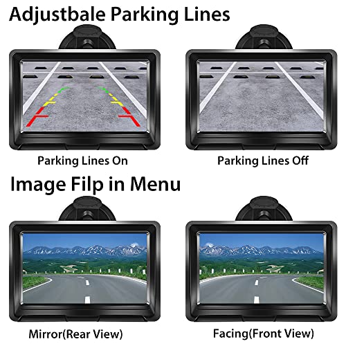 Hikity Camara de Visión Trasera Nocturna Impermeable Cámara de Marcha Atrás para Coche con Monitor Pantalla de 5 Pulgadas para Camiones/Remolques/Coches/Caravanas/Furgonetas