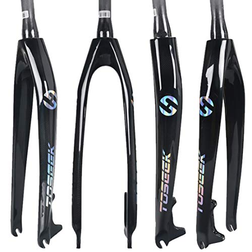 HIOD Horquillas de Bicicleta 3K Fibra de Carbon Rígido Horquilla Freno de Disco Tubo Cónico Bici de Montaña 3K Fibra de Carbon Textura Horquilla,26