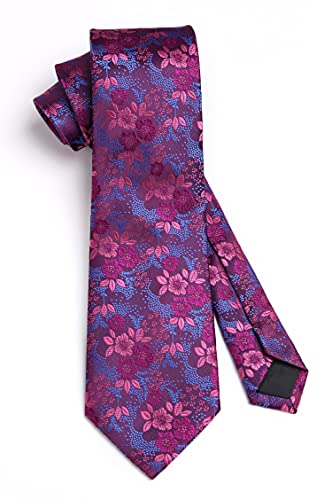 HISDERN Extra largo Floral Paisley lazo del panuelo Hombres Corbata & Plaza de bolsillo Conjunto Rosado azul