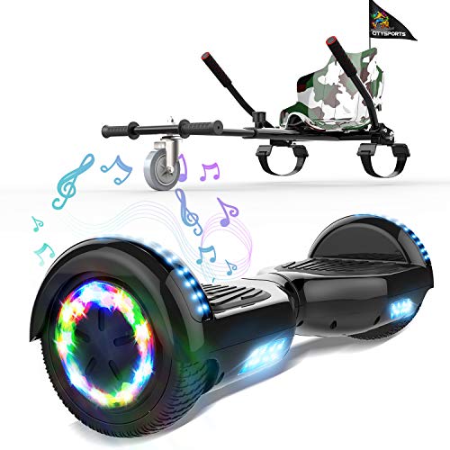 HITWAY Hoverboard de Overboard 6.5 Pulgadas y Hoverkart, Patinete Eléctrico Auto Equilibrio con Hoverkart, Scooter Eléctrico Bluetooth Asiento Kart, Self Balancing Scooter con LED, Regalo para Niños…