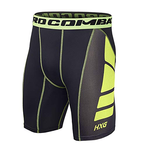 Hivexagon Pantalones Cortos de Compresión de Media Pierna para Deportes, Correr y Entrenamiento de Gimnasio SM008GNL