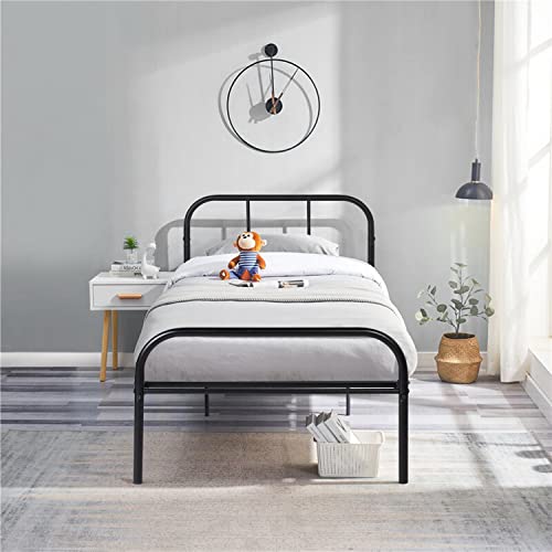 H.J WeDoo Marco de Cama de Metal 3ft Solo niño o Adultos Base sólida de Bedstead con 2 cabecera Negro