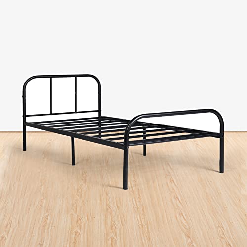 H.J WeDoo Marco de Cama de Metal 3ft Solo niño o Adultos Base sólida de Bedstead con 2 cabecera Negro