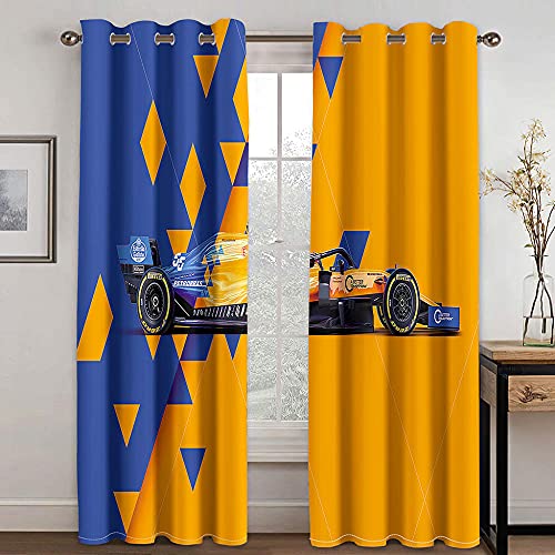 HKDGHTHJ Dormitorio Largas Cortinas Opacas Amarillo Racing Geométrico 140 X 225 cm con Ojales para Sala Cuarto Comedor Salon Cocina Habitación Ideal para La Decoración De Tu Hogar