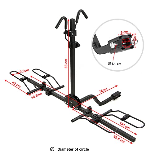 HKPKYK Plegable 2 Bicicletas Bicicletas Plataforma Coche Portaequipajes Trasero Soporte Rack Fit 2"Montaje del Receptor de Enganche Viaje Largo