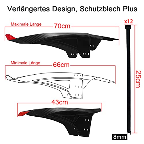 hksod Guardabarros Para Bicicleta de Montaña de 24 a 29 Pulgadas, Mudguard MTB Delantero y Trasero, Guardabarros MTB con 12 Bridas para Cables