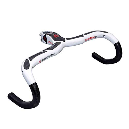 HKYMBM 28,6 MM Manillar Doblado con Barra De Caída para Bicicleta De Carretera, Manillar Integrado De Fibra De Carbono Completo De 420/440 MM, Manillar De Bicicleta Ultraligero,Blanco,400MMX90MM