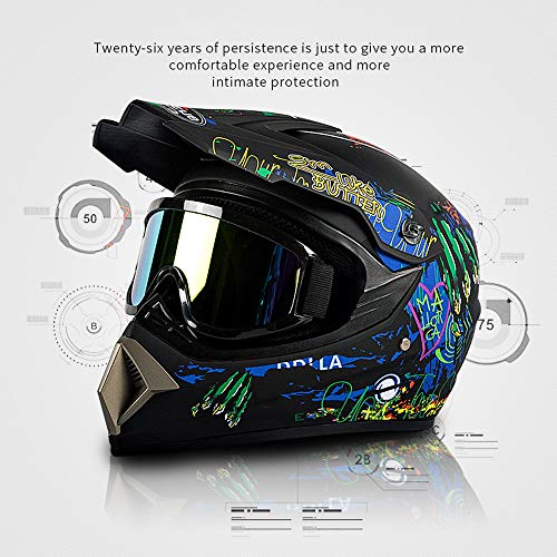 HKYMBM Ciclismo Fuera De Carretera Casco, Bici De La Motocicleta Completa Cascos para Niños Y Niñas, ATV Esquí Y Monopatín Completo Casco, Dot/ECE Norma De Calidad,A,M