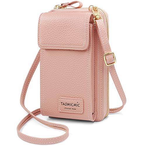 HNOOM Bolso de Teléfono Móvil para Mujer Cartera Movil Cuero PU Bolso para Movil y Cartera Pequeño Bolsa Bandolera con Ranuras para Tarjeta y Cremallera Billeteras de Mujer (Rosa)