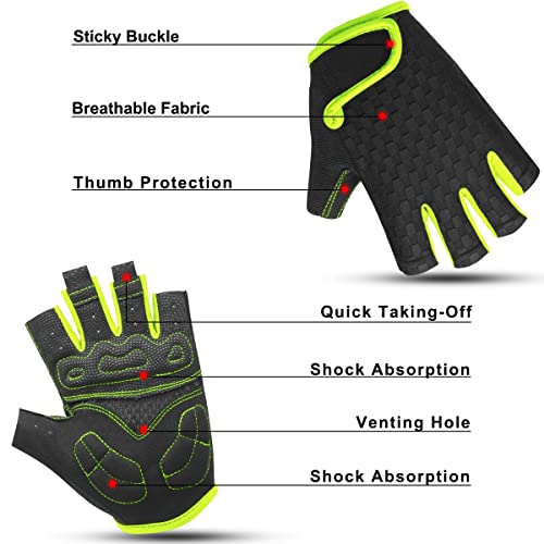 HNOOM Guantes de Ciclismo Medio Dedo Guantes MTB Verano para Hombre Mujeres, Guantes Bicicleta Montaña Transpirable Guantes Cortos para MTB Bicicleta Bici (Verde, S)