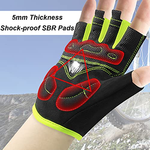 HNOOM Guantes de Ciclismo Medio Dedo Guantes MTB Verano para Hombre Mujeres, Guantes Bicicleta Montaña Transpirable Guantes Cortos para MTB Bicicleta Bici (Verde, S)