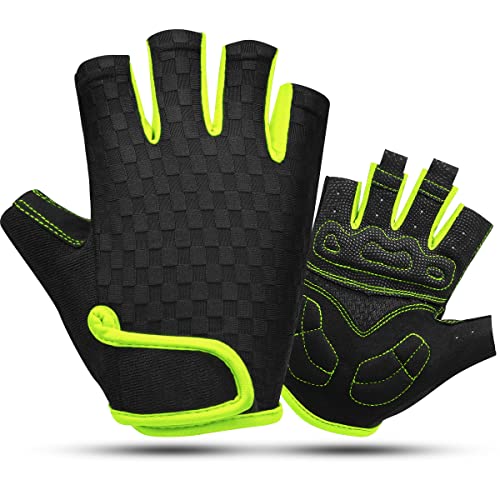 HNOOM Guantes de Ciclismo Medio Dedo Guantes MTB Verano para Hombre Mujeres, Guantes Bicicleta Montaña Transpirable Guantes Cortos para MTB Bicicleta Bici (Verde, S)