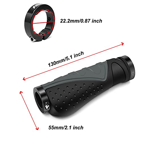 HNOOM Puños Bicicleta Ergonomicos Puños MTB Antideslizante Caucho Puños Manillar Bicicleta Doble Bloqueo 22mm Mango para Bicicleta Universal para Montaña, Bici Plegable, Scooter Puños (Negro)