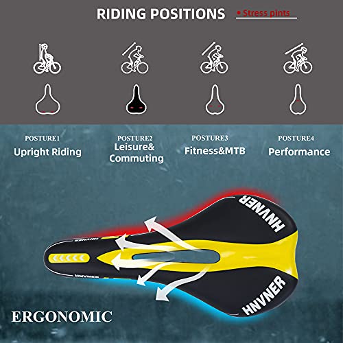 HNVNER Asiento de Bicicleta, Sillín de Bici de Montaña Cómodo, Sillín de Ciclismo Portátil para MTB, Bicicleta de Carretera, Bicicleta Urbana
