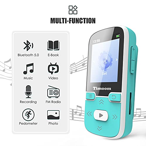 HOCO X57 32GB Reproductor MP3 Bluetooth 5.0, HiFi Mini Player Portátil Deportivo con Radio FM, Podómetro Inteligente, Fotos, Grabaciones, Libro electrónico, Soporta hasta 128 GB