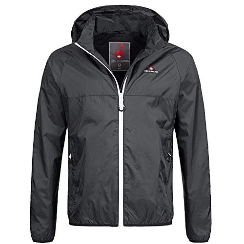 Höhenhorn Rigi Chaqueta para Lluvia para Hombre Chaqueta para Lluvia Outdoor Rain Casual Chaqueta con Capucha para Lluvia (M, Negro/Blanco)