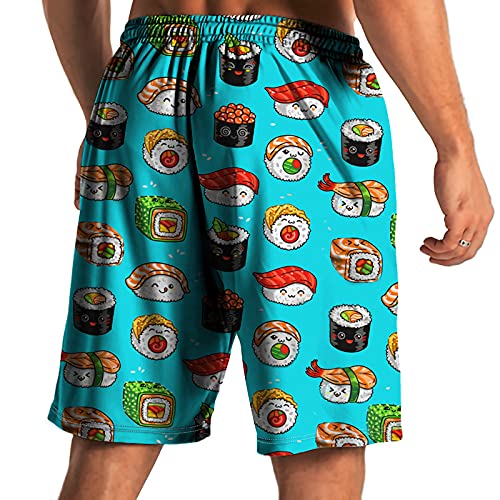 Hombre Cortos Playa - Bañador De Cintura Elástica con Cordón, Bañador De Dibujos Animados Divertido De Sushi, Estampado De Secado Rápido, Bañador De Surf, Informal, De Verano, para Fie