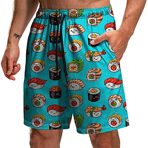 Hombre Cortos Playa - Bañador De Cintura Elástica con Cordón, Bañador De Dibujos Animados Divertido De Sushi, Estampado De Secado Rápido, Bañador De Surf, Informal, De Verano, para Fie