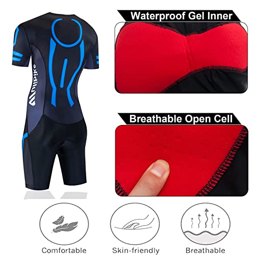 Hombre Manga Corta Triathlon Skin Suit Breath Triatlón Traje de carreras para deportes al aire libre en bicicleta, nadar, Correr, XXXL