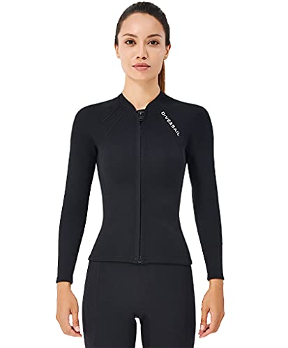 Hombres Mujeres Trajes de Neopreno Top, 2mm Chaqueta de Neopreno, Cremallera Frontal de Manga Larga UPF 50+ Duradero Ultra-elástica para Jóvenes Buceo Surf Esnórquel