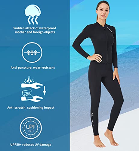 Hombres Mujeres Trajes de Neopreno Top, 2mm Chaqueta de Neopreno, Cremallera Frontal de Manga Larga UPF 50+ Duradero Ultra-elástica para Jóvenes Buceo Surf Esnórquel