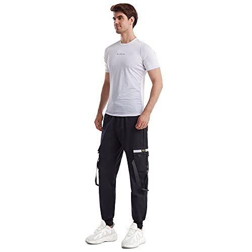 Hombres Pantalones de Carga,Pantalón Cargo Casuales,Pantalones de Hip Hop,Pantalones de Combate Holgados, Pantalone de Trabajo,Pants Sueltos Ocasionales (Negro Plus, 2XL)