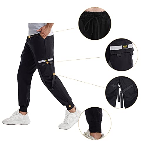 Hombres Pantalones de Carga,Pantalón Cargo Casuales,Pantalones de Hip Hop,Pantalones de Combate Holgados, Pantalone de Trabajo,Pants Sueltos Ocasionales (Negro Plus, 2XL)