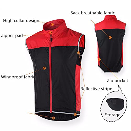 Hombres Reflectante Sin Mangas Chaleco Ciclismo,verano Transpirable Resistente Al Viento Alta Visivilidad Chaleco Ciclismo Sportful,Para MTB Running Deportes Al Aire Libre Chal(Size:XL,Color:rojo)