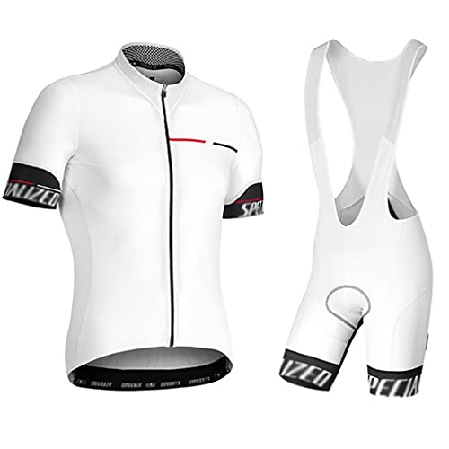 Hombres Secado Rápido Conjunto de Jersey de Ciclismo, Camisas de Ciclismo de Manga Corta con Pechera con Esponja 3D Acolchada (Color : White, Size : M)
