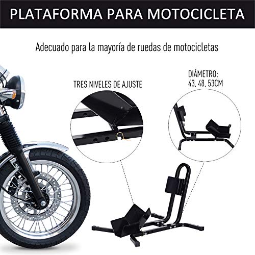 HOMCOM Aparcamiento de Moto Ajustable Soporte de Rueda de Moto Metal para Ruedas ∅43,48,53cm
