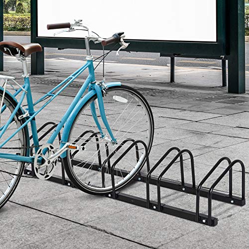 HOMCOM Aparcamiento para 5 Bicicletas Soporte de Acero para Aparcar Bicicletas en el Suelo Estacionamiento para Interior y Exterior 130x33x27 cm Negro