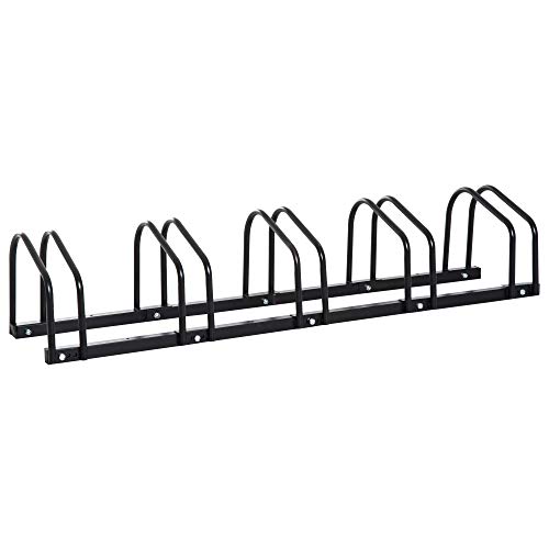 HOMCOM Aparcamiento para 5 Bicicletas Soporte de Acero para Aparcar Bicicletas en el Suelo Estacionamiento para Interior y Exterior 130x33x27 cm Negro