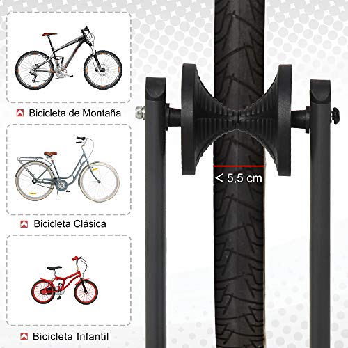 HOMCOM Aparcamiento para Bicicleta Plegable y Portátil con Almohadillas Protectoras en la Base Apto para Rueda Inferior a 5,5 cm de Ancho 39x35x45,5 cm Negro