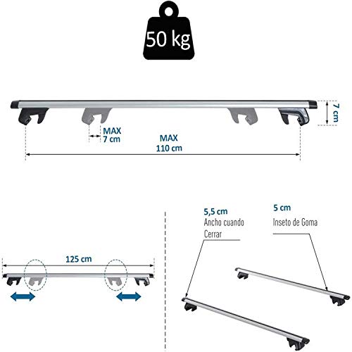 HOMCOM Barras de Techo Universales para Vehículos Bacas Portaequipajes Coche Automóvil con 125 cm Rieles de Aluminio y Cerradura Carga 50 kg Plata