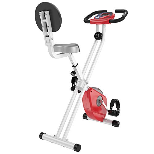 HOMCOM Bicicleta Estática para Ejercicios Profesional Bicicleta Vertical Plegable de Forma X con 8 Niveles Resistencia Magnética Asiento con Altura Ajustable Acero 43x97x109 cm Rojo